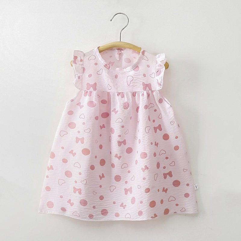 Spring Sweet Small And Medium-Sized Children'S Girls' Children'S Clothing Cartoon Printing Baby A Sub Skirt Dress Children'S One-Button Dress - Image 3