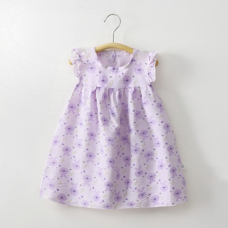Spring Sweet Small And Medium-Sized Children'S Girls' Children'S Clothing Cartoon Printing Baby A Sub Skirt Dress Children'S One-Button Dress - Image 5