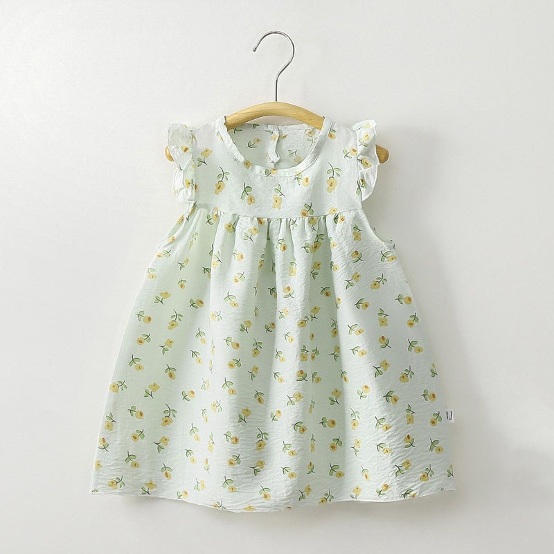 Spring Sweet Small And Medium-Sized Children'S Girls' Children'S Clothing Cartoon Printing Baby A Sub Skirt Dress Children'S One-Button Dress - Image 1