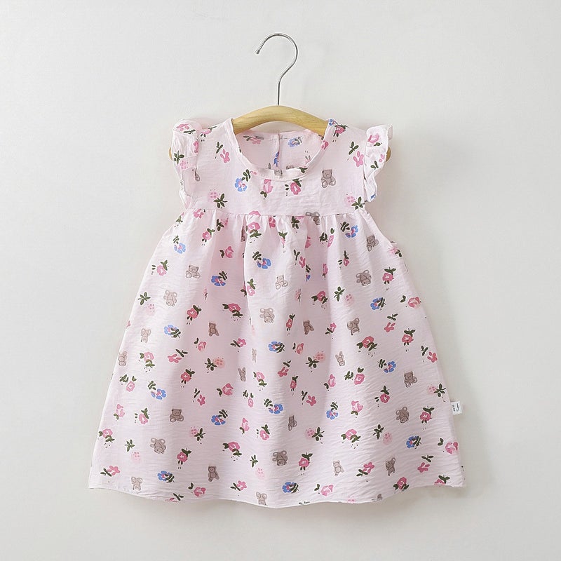Spring Sweet Small And Medium-Sized Children'S Girls' Children'S Clothing Cartoon Printing Baby A Sub Skirt Dress Children'S One-Button Dress - Image 4