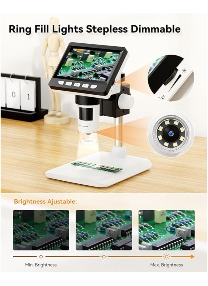 ماركة غير محددة - مجهر رقمي بشاشة مايكروسكوب  LCD 4.3 50X - 1000X مع 8 مصابيح LED قابلة للتعديل، مجهر USB لويندوز/MacOS، - Image 1