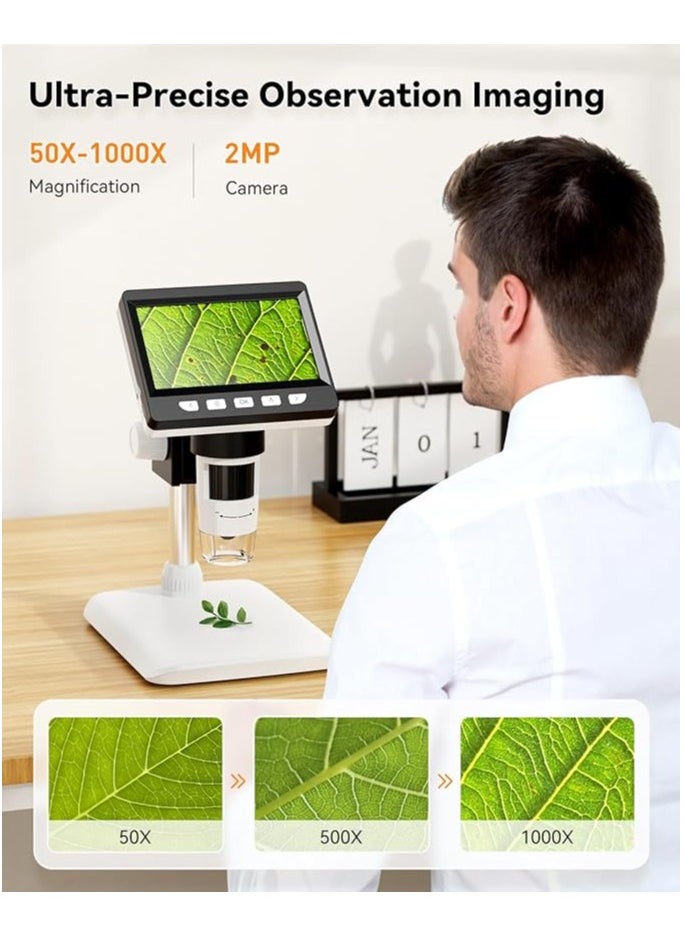 ماركة غير محددة - مجهر رقمي بشاشة مايكروسكوب  LCD 4.3 50X - 1000X مع 8 مصابيح LED قابلة للتعديل، مجهر USB لويندوز/MacOS، - Image 1