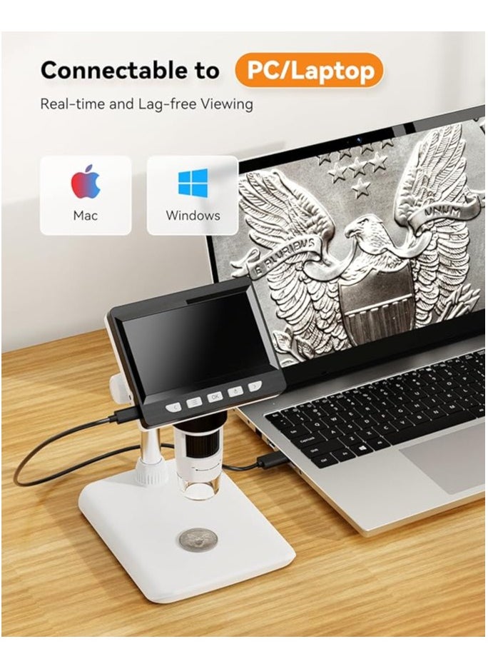 ماركة غير محددة - مجهر رقمي بشاشة مايكروسكوب  LCD 4.3 50X - 1000X مع 8 مصابيح LED قابلة للتعديل، مجهر USB لويندوز/MacOS، - Image 1