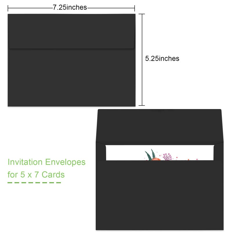 Joyberg 50 Packs 5x7 Envelopes, A7 5x7 Envelopes for Invitations, Printable Invitation Envelopes Self Seal for Weddings, Invitations, Photos, Greeting Cards, Mailing (Black) - Image 2