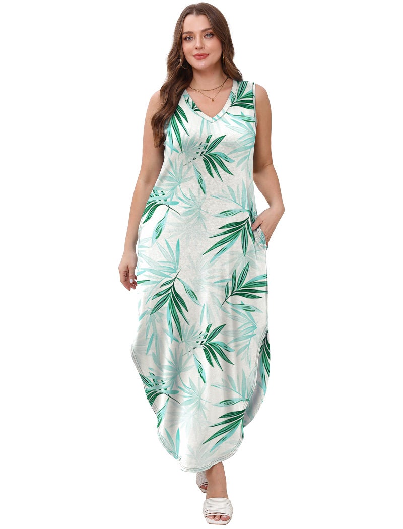 Sampeel Plus Size Spring Clothes for Women Summer Dresses 2025 Long Maxi Resort Wear Beach Vacation Outfits Floral Green XL - Image 5