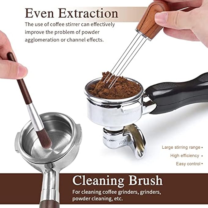 MAKINGTEC Espresso Coffee Stirrer Professional Coffee Stirring Tool For Espresso Distribution Espresso Hand Tampers With Natural Wood Handle And Stand And Cleaning BrushRed Rosewood - Image 5