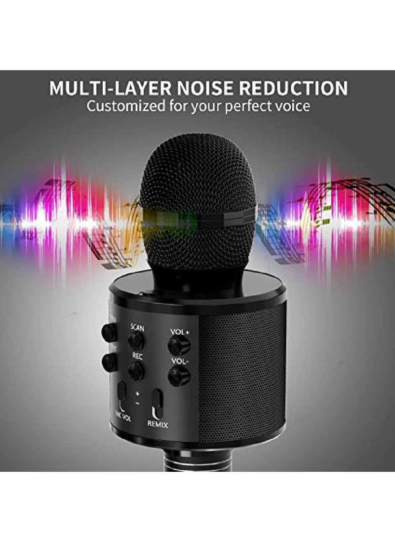 DIGI CORE - Kids Microphone Wireless Bluetooth Karaoke Microphone Portable Handheld Karaoke Mic Speaker Machine For Home Party Birthday For All Smartphones Karaoke Machine Toys For Boys & Girls WS-858 Black - Image 1