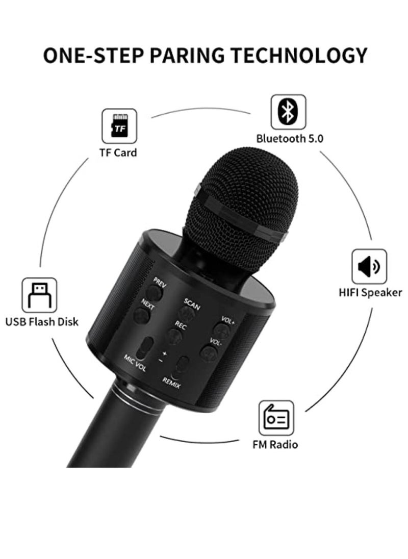 DIGI CORE - Kids Microphone Wireless Bluetooth Karaoke Microphone Portable Handheld Karaoke Mic Speaker Machine For Home Party Birthday For All Smartphones Karaoke Machine Toys For Boys & Girls WS-858 Black - Image 1