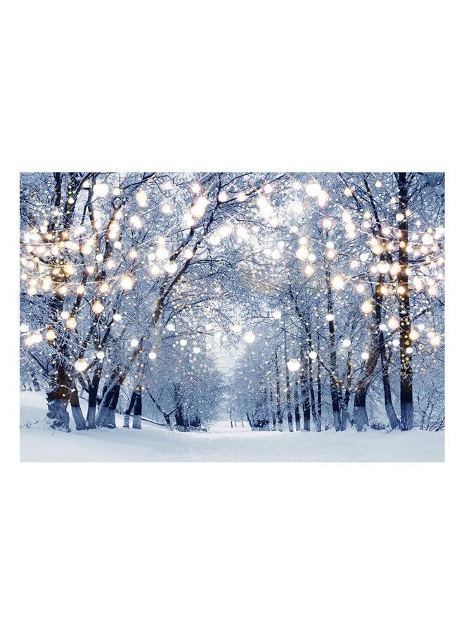 Funnytree 7x5ft Winter Scene Backdrop Wonderland Snowflake Photography Background Bokeh Glitter White Snow Forest Christmas Party Decoration Tree Landscape Kids Photobooth Photo Studio Props - Image 1
