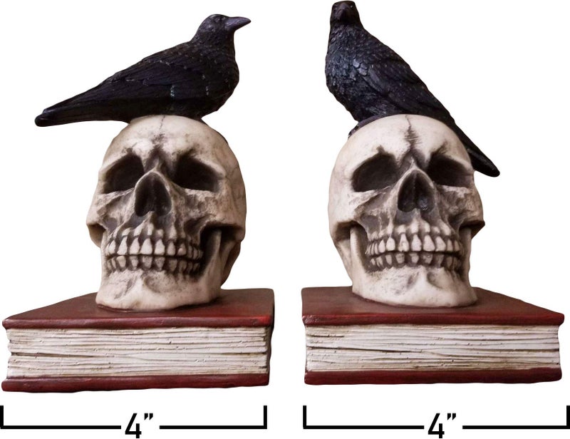 DWK Evil Omen Raven On Skull Perch Decorative Bookend Set - Image 2