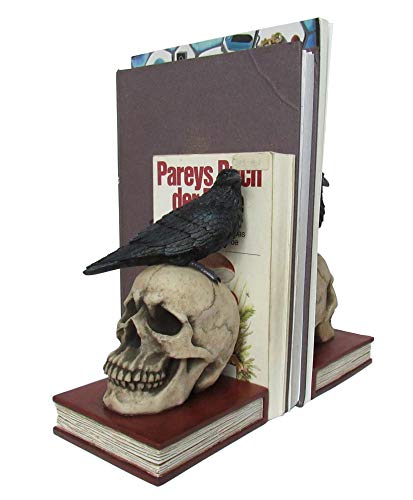 DWK Evil Omen Raven On Skull Perch Decorative Bookend Set - Image 5