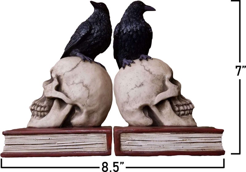 DWK Evil Omen Raven On Skull Perch Decorative Bookend Set - Image 3