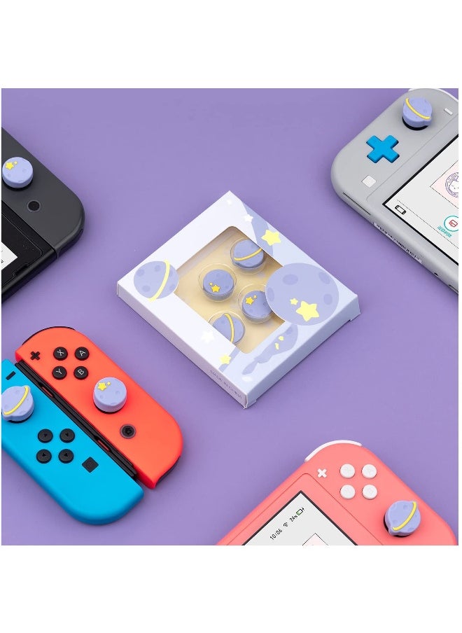 Generic - Thumb Grip Caps for Nintendo Switch, OLED & Switch Lite - Soft Silicone Joystick Covers (4PCS) with Purple Happy Planet Design - Image 1