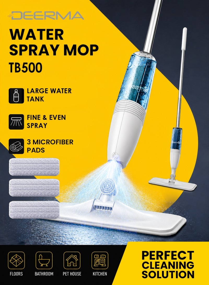 Deerma Spray Mop and Floor Mop with 3 Pieces Washable Microfiber Pads-Cleaning Mop with 350ML Refillable Water Tank 360° Rotating Mops for Home and Kitchen TB500- White - Image 1