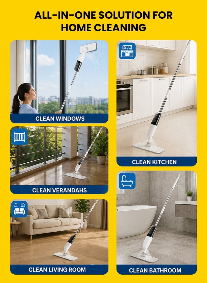 Deerma Spray Mop and Floor Mop with 3 Pieces Washable Microfiber Pads-Cleaning Mop with 350ML Refillable Water Tank 360° Rotating Mops for Home and Kitchen TB500- White - Image 5