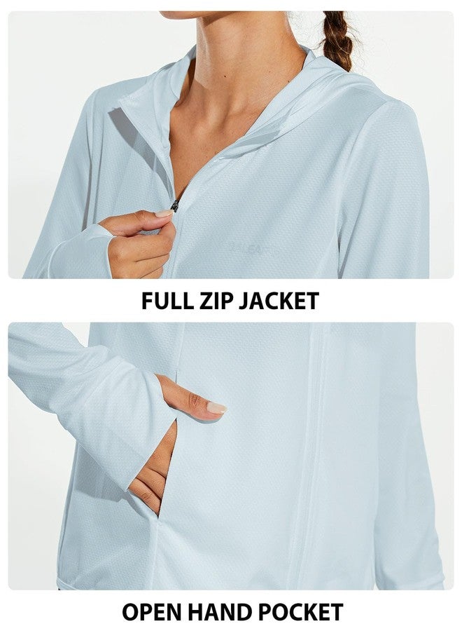 baleaf Women's Zip Up Sun Block Shirts UPF 50+ Hoodie Jackets Hiking Thumb Holes Lightweight Quick Dry Outdoor Light Blue L - Image 4