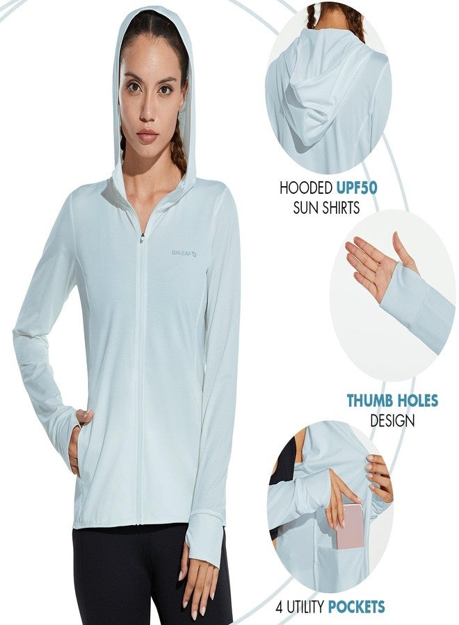 baleaf Women's Zip Up Sun Block Shirts UPF 50+ Hoodie Jackets Hiking Thumb Holes Lightweight Quick Dry Outdoor Light Blue L - Image 5