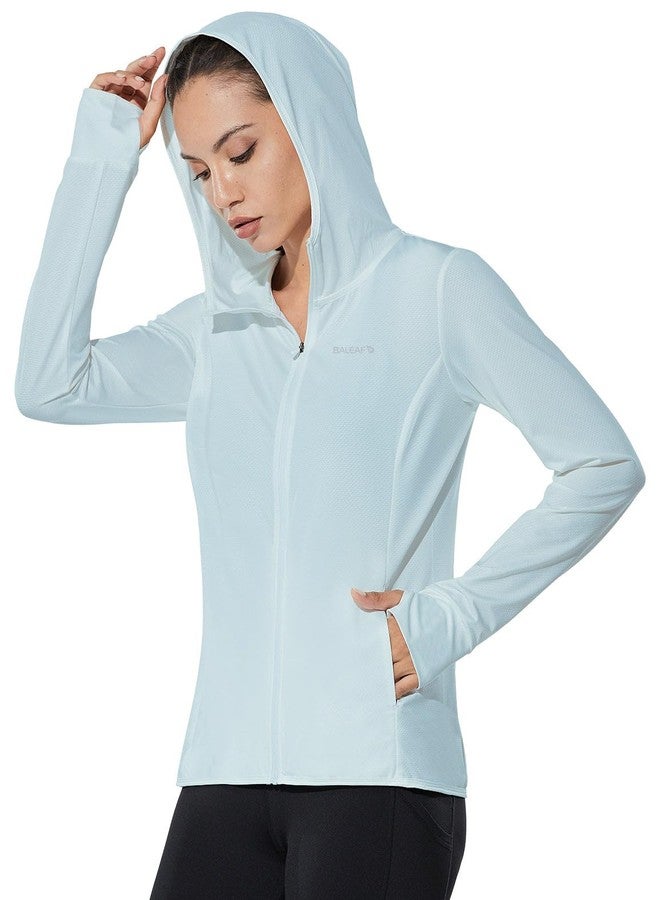 baleaf Women's Zip Up Sun Block Shirts UPF 50+ Hoodie Jackets Hiking Thumb Holes Lightweight Quick Dry Outdoor Light Blue L - Image 2