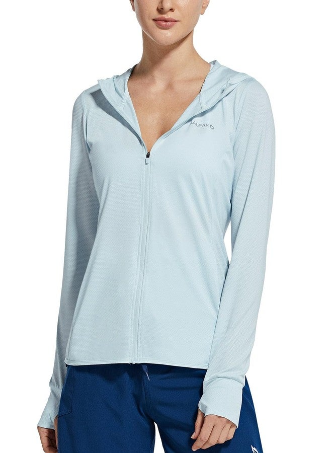 baleaf Women's Zip Up Sun Block Shirts UPF 50+ Hoodie Jackets Hiking Thumb Holes Lightweight Quick Dry Outdoor Light Blue L - Image 1