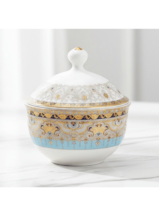 ماي فلاور طقم شاي وقهوة مايفلاور 29 قطعة، مصنوع من السيراميك والزجاج، بتصميم عربي أنيق، فضي مع أخضر - Image 4