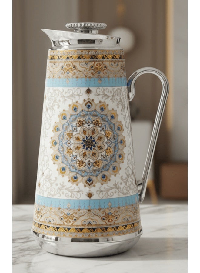 ماي فلاور طقم شاي وقهوة مايفلاور 29 قطعة، مصنوع من السيراميك والزجاج، بتصميم عربي أنيق، فضي مع أخضر - Image 2