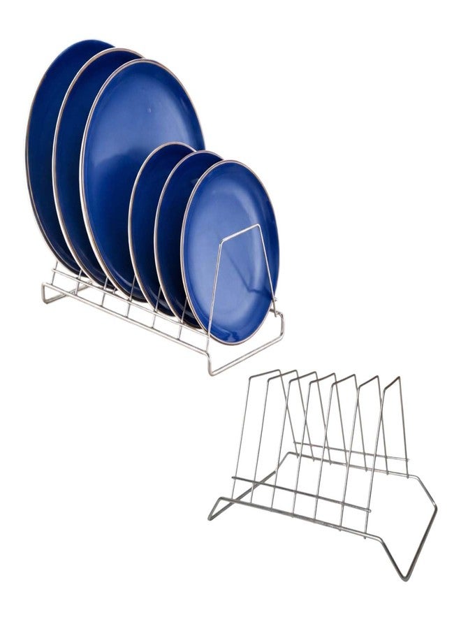 Go Hooked Stainless Steel Plate Stand for Kitchen Cabinet Storage | 6 Slot Plate Rack Organizer Pack of 2 | Steel Dish Plate Holder Stand | Vertical Plate Organizer Rack for Kitchen Countertop - Image 1