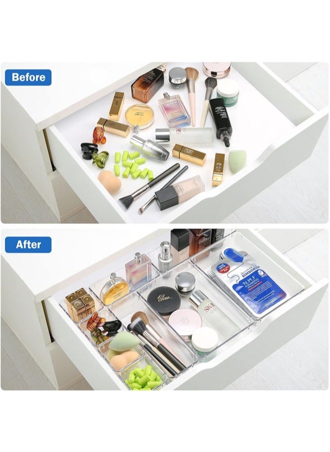 Denzoz 25 Pcs Desk Drawer Organizers Trays Set Clear Plastic Storage Bins Bathroom Drawer Tray Dividers Vanity Trays Organizer for Bedroom Dresser Makeup Kitchen Utensil Office  - Image 2