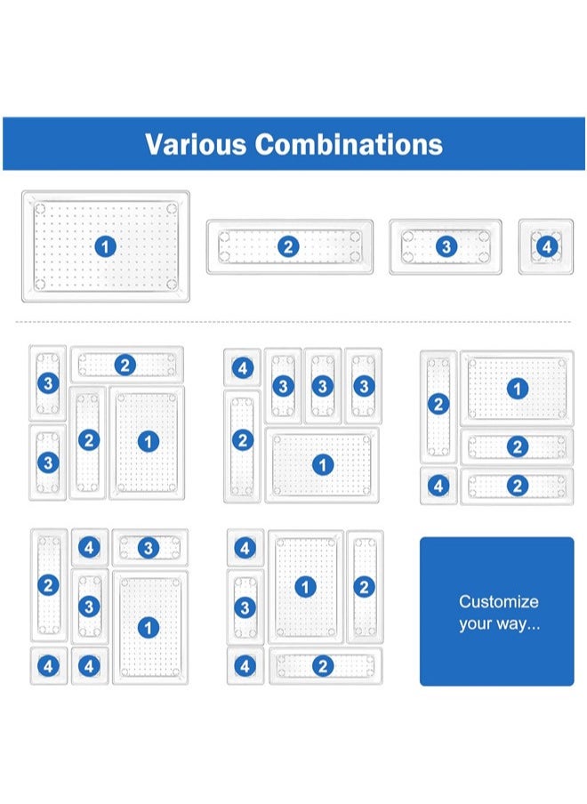 Denzoz 25 Pcs Desk Drawer Organizers Trays Set Clear Plastic Storage Bins Bathroom Drawer Tray Dividers Vanity Trays Organizer for Bedroom Dresser Makeup Kitchen Utensil Office  - Image 4