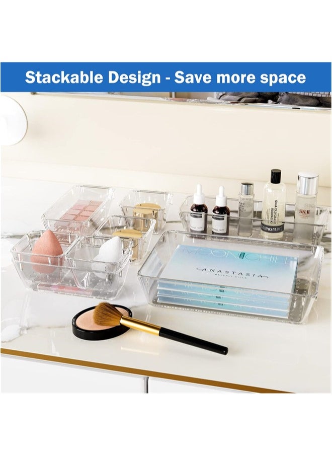 Denzoz 25 Pcs Desk Drawer Organizers Trays Set Clear Plastic Storage Bins Bathroom Drawer Tray Dividers Vanity Trays Organizer for Bedroom Dresser Makeup Kitchen Utensil Office  - Image 5