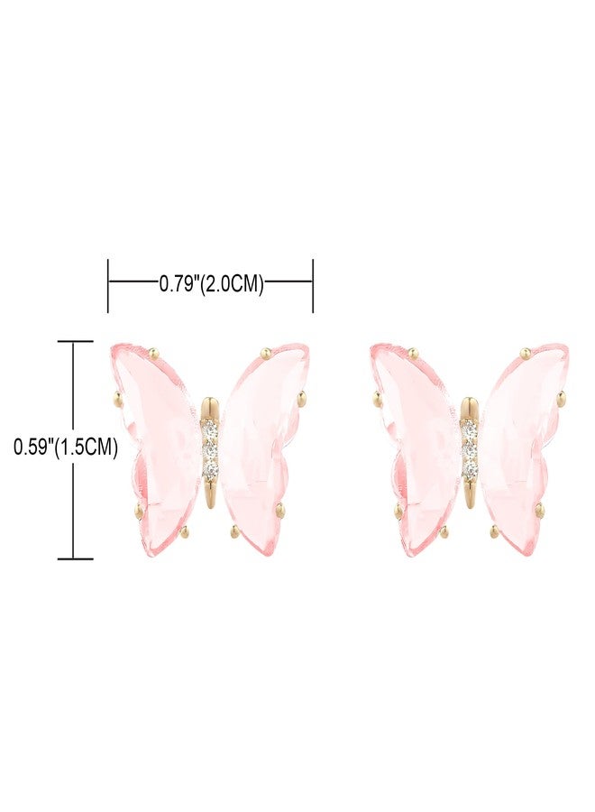 YOQUCOL Butterfly Shape Pink Crystal Glass Stud Earrings Golden Pierced Earrings for Women - Image 2