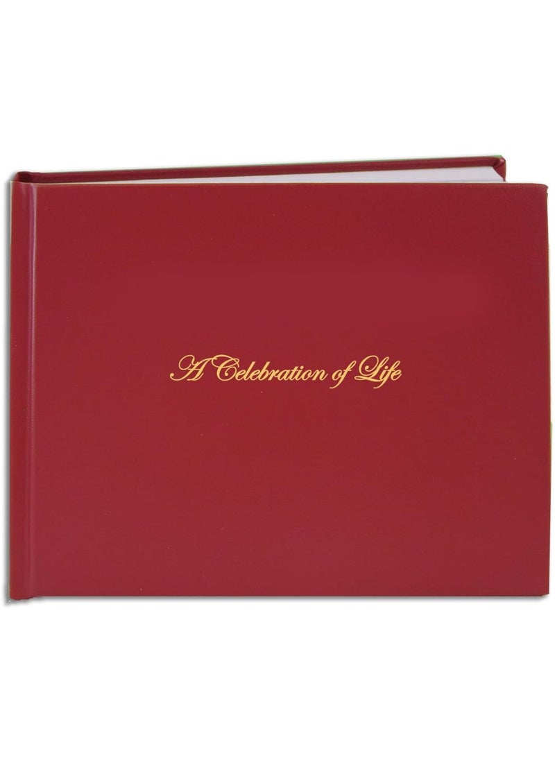 BookFactory BookFactory Funeral Guest Book A Celebration of Life  Imitation Leather Memorial BookMemorial Guest Book 48 Page  8 78 x 7 Red Section Sewn Hardbound LOG04897CSLRT64FuneralREGFX  - Image 1