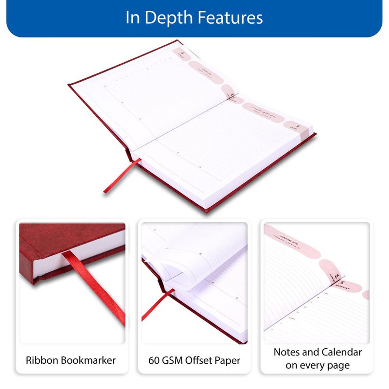 FIS 2026 Agenda Diary, 170x240mm Size, Hard Cover Vinyl, 1 Day a Page Format, Arabic/English, 60gsm White Paper, Maroon Cover-FSDI75AEV26MR - Image 5