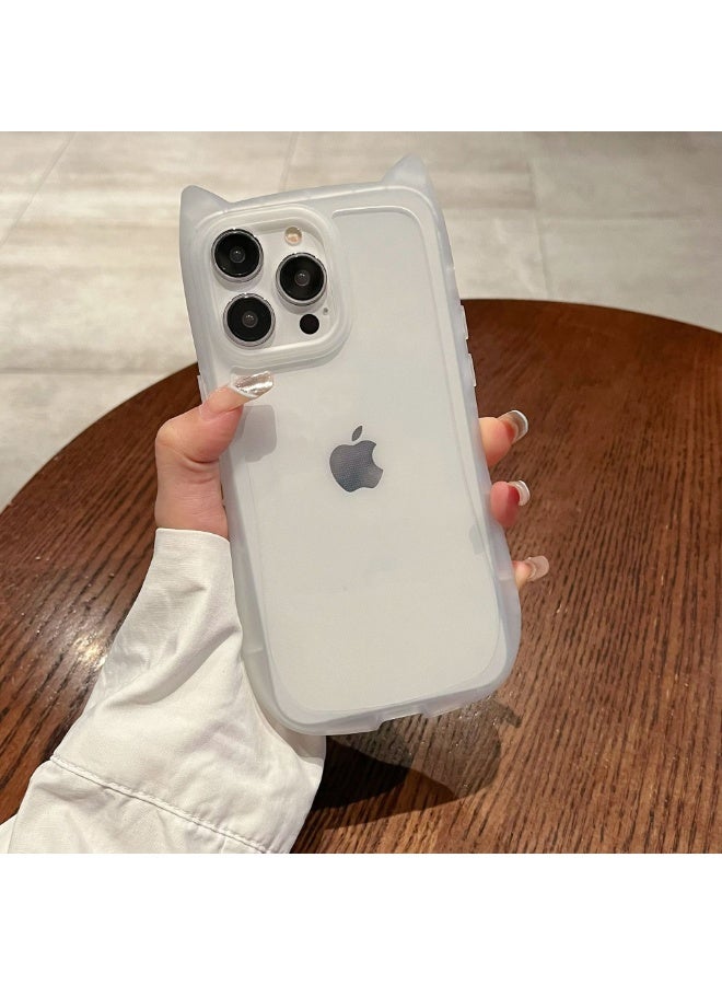 NIBEMINENT Cat Ears Protective TPU Case Cover For iPhone 15 Plus, Transparent - Image 1
