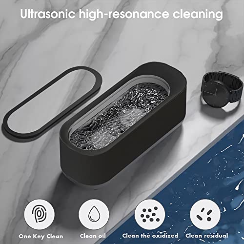 Serplex® Ultrasonic Mini Jewelry Cleaner with 42 kHz Stainless Steel Chamber, Portable Professional Ultrasonic Cleaner for Cleaning Dentures, Jewelry, Aligner, Eyeglasses, Watches, Ring, Black(450ml) - Image 2
