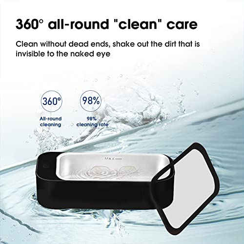Serplex® Ultrasonic Mini Jewelry Cleaner with 42 kHz Stainless Steel Chamber, Portable Professional Ultrasonic Cleaner for Cleaning Dentures, Jewelry, Aligner, Eyeglasses, Watches, Ring, Black(450ml) - Image 4