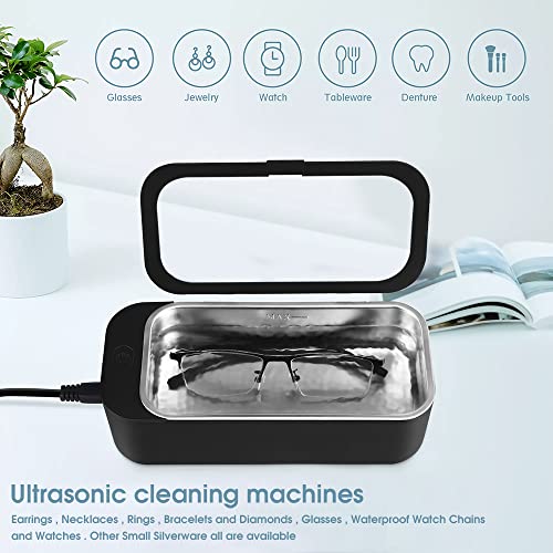 Serplex® Ultrasonic Mini Jewelry Cleaner with 42 kHz Stainless Steel Chamber, Portable Professional Ultrasonic Cleaner for Cleaning Dentures, Jewelry, Aligner, Eyeglasses, Watches, Ring, Black(450ml) - Image 3