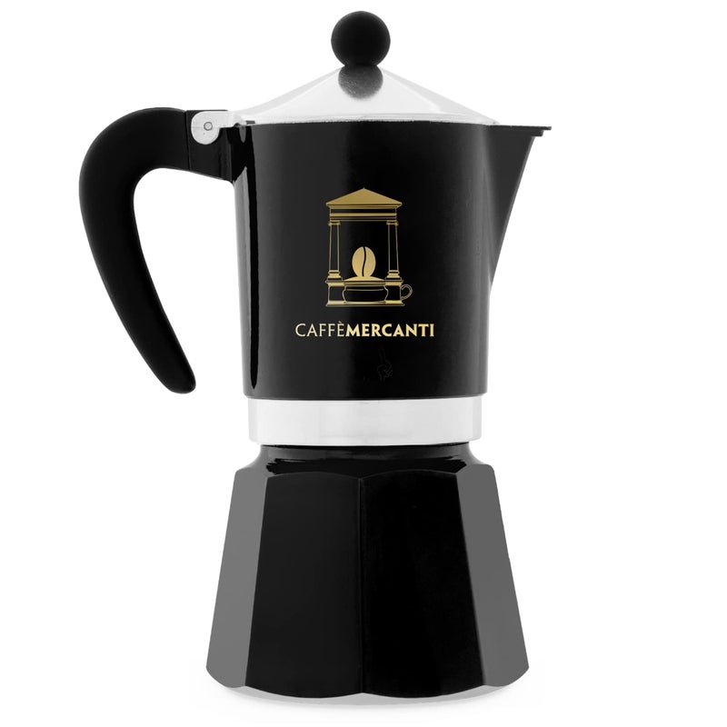 Bialetti Limited Edition Caffe Mercanti Black Oro 6 Cups - Italian Stovetop Moka Pot - Image 2
