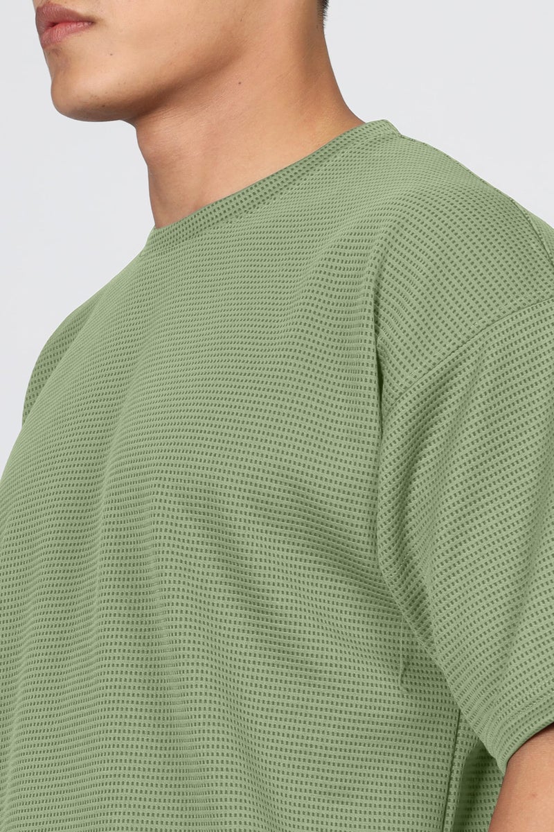 SHODOX® Men Oversized T Shirt Solid Dotted Design | Round Neck Loose Fit Drop Shoulder Casual T-Shirt for Men Green - Image 4