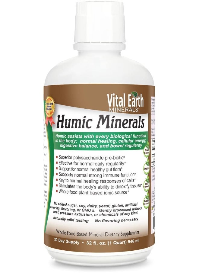 Vital Earth Minerals Vital Earth Humic Minerals - 70+ Trace Minerals with Naturally Occurring Fulvic Acid, Alkalizing Liquid Mineral Supplement for Ionic Detox, Digestive Support, Energy & Balance, 32 Fl Oz  - Image 1