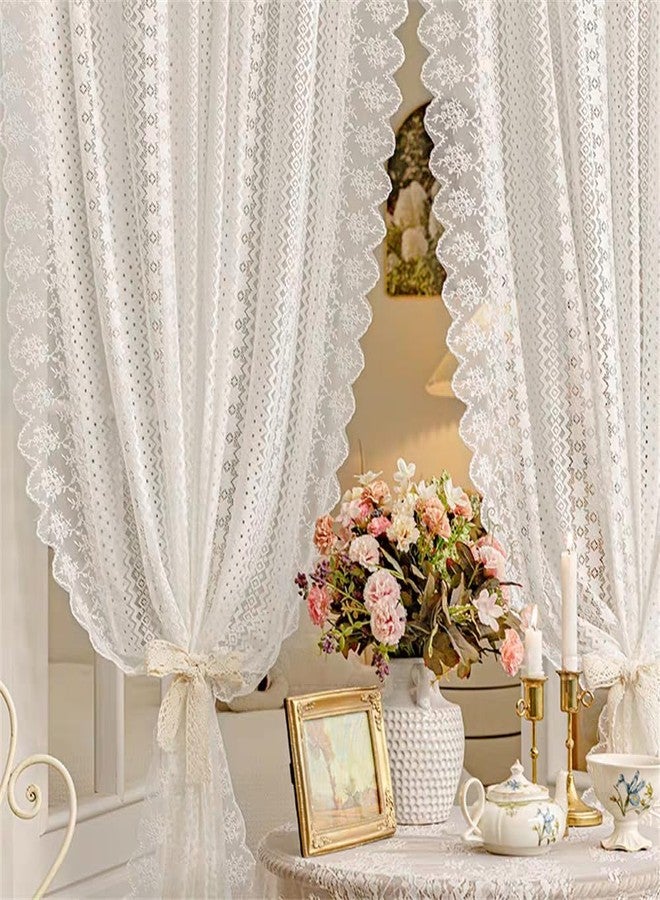 AiFMQQ Romantic White Lace Sheer Curtains for Living Room Bedroom Elegant Hollow Floral Lace Light-Filtering Tulle Drapes for Window Rod Pocket Top 2 Panels (W63 L84 inch,White) - Image 3