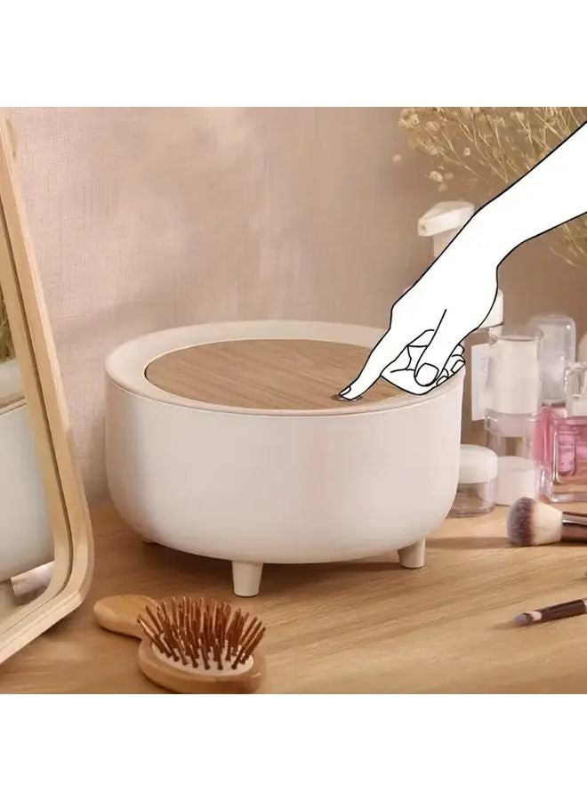 White Square Desktop Trash Can With Brown Lid Durable Plastic Waste Bin For Home Office - Image 2