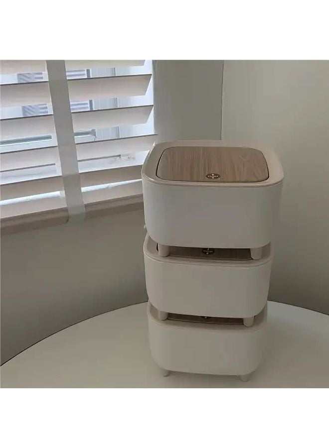 White Square Desktop Trash Can With Brown Lid Durable Plastic Waste Bin For Home Office - Image 4