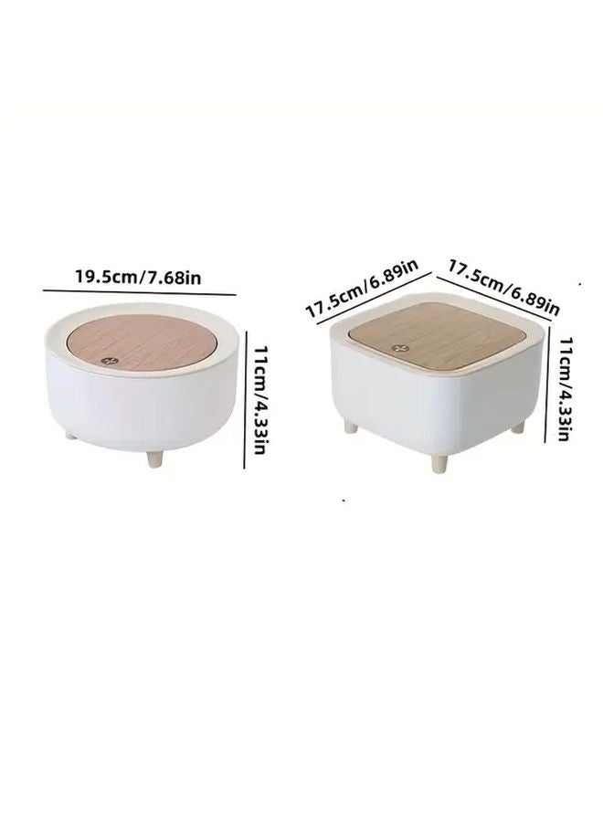 White Square Desktop Trash Can With Brown Lid Durable Plastic Waste Bin For Home Office - Image 3