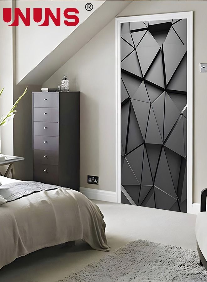 UNUNS 3D Door Stickers Mural,Black Abstract Geometric DIY Self-Adhesive Door Wall Murals,Waterproof Removable Doors Decoration,38.5x200x2cm - Image 4