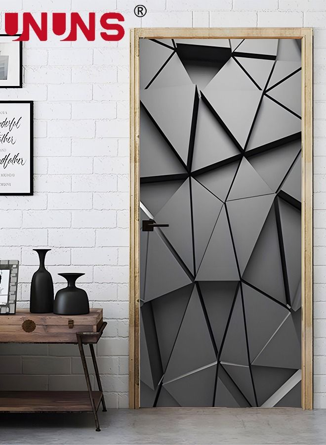 UNUNS 3D Door Stickers Mural,Black Abstract Geometric DIY Self-Adhesive Door Wall Murals,Waterproof Removable Doors Decoration,38.5x200x2cm - Image 2