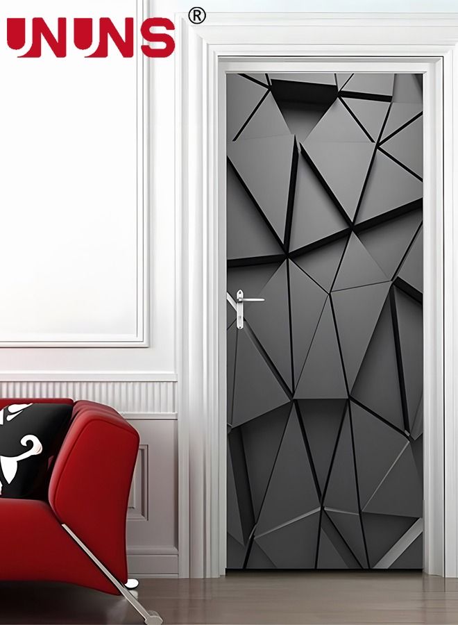 UNUNS 3D Door Stickers Mural,Black Abstract Geometric DIY Self-Adhesive Door Wall Murals,Waterproof Removable Doors Decoration,38.5x200x2cm - Image 3