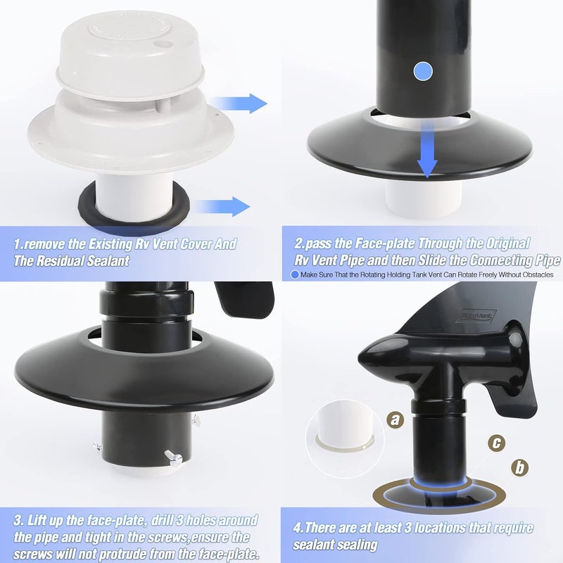 RotoVent فتحة تصريف روتوفنت للسيارات الترفيهية، فتحة خزان المياه السوداء - أسود، عبوة 2 - Image 5