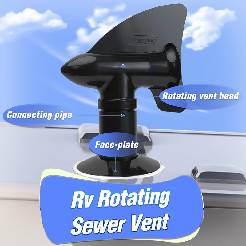 RotoVent فتحة تصريف روتوفنت للسيارات الترفيهية، فتحة خزان المياه السوداء - أسود، عبوة 2 - Image 2