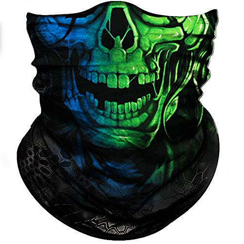 Obacle Skull Face Mask Half for Dust Wind UV Sun Protection Seamless 3D Tube Mask Bandana for Men Women Thin Skeleton Mask Motorcycle Riding Biker Fishing Cycling Sports Festival (Green Blue Skull) - Image 1