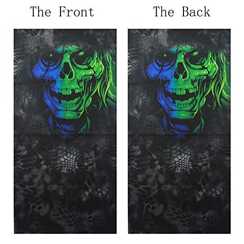 Obacle Skull Face Mask Half for Dust Wind UV Sun Protection Seamless 3D Tube Mask Bandana for Men Women Thin Skeleton Mask Motorcycle Riding Biker Fishing Cycling Sports Festival (Green Blue Skull) - Image 3